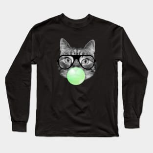 Cute fluffy kitten and green bubble gum Long Sleeve T-Shirt